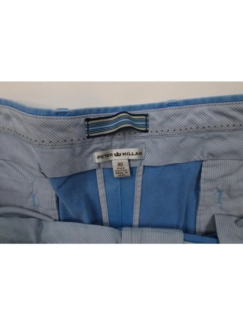Peter Millar Mens 40 Stonewash Above Knee Golf Chino Shorts Blue Pima Cotton
